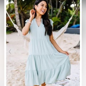 Sage Green Tiered Midi Dress